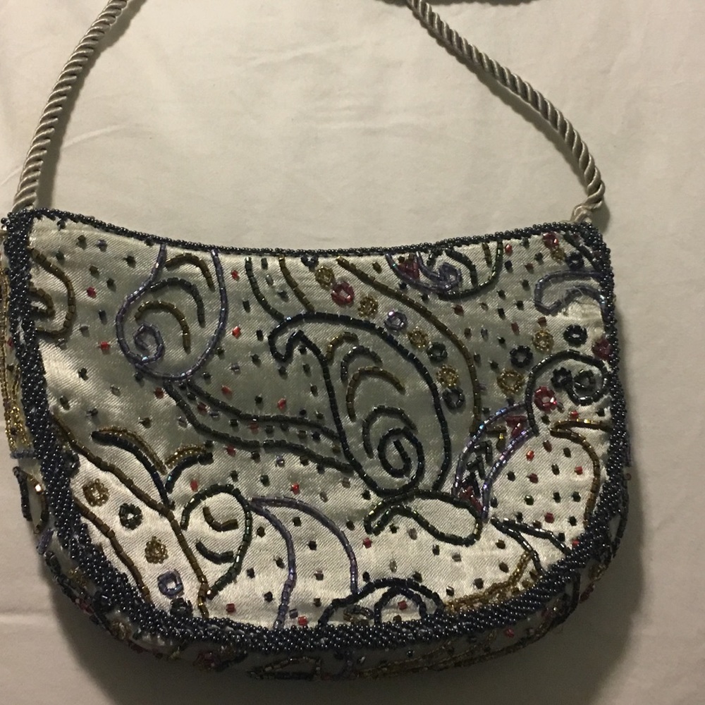 Gray satin beaded purse